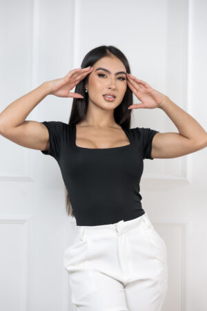 Body básico escote cuadrado manga corta - Destellante