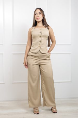 Conjunto elegante de chaleco y pantalón de pierna amplia