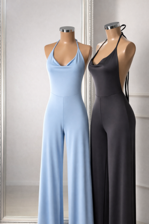 Enterizo palazzo halter con escote drapeado