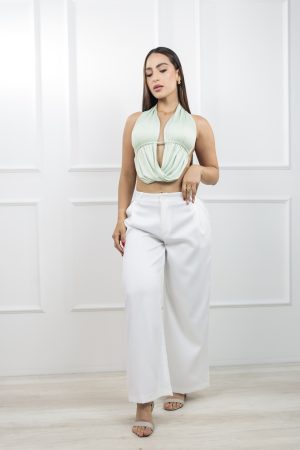 Pantalón femenino bota amplia tiro alto