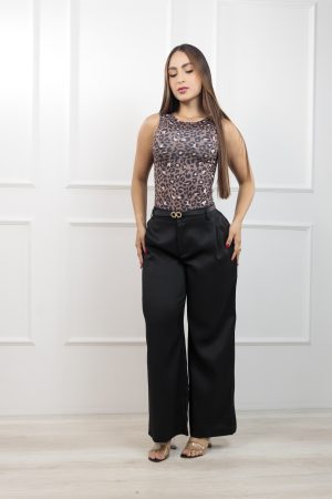Pantalón femenino elegante de pierna amplia tiro alto