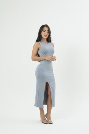 Vestido largo cuello alto sin mangas