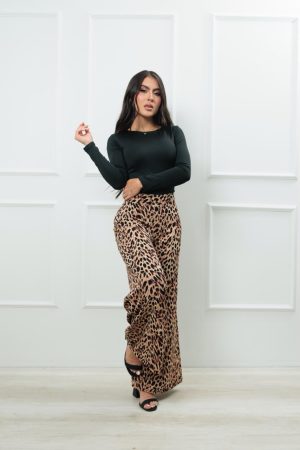 Pantalón palazzo tiro alto chalís Animal Print
