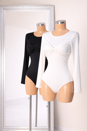 Body manga larga con drapeado cruzado en busto