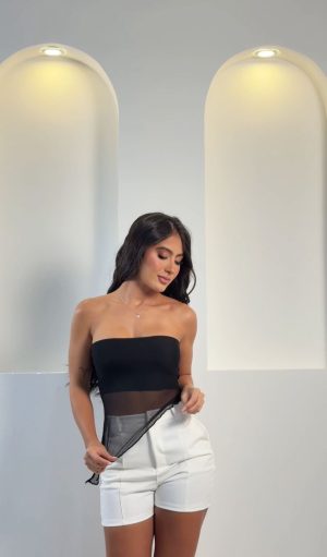 Blusa asimétrica en malla con caída diagonal Malla