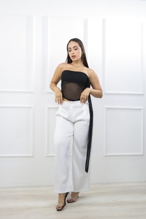 Crop top strapless con malla y choker integrado